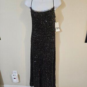Zara Full Length Brown Sequin Dress - Size XL